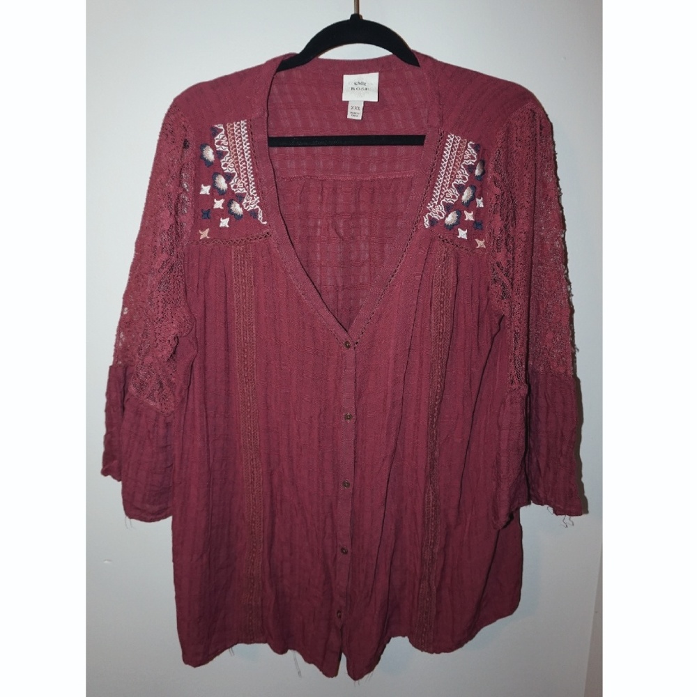 Knox Rose Button Up Pink Embroidered Lace Shirt